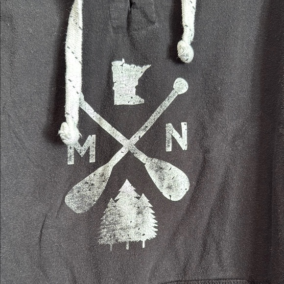 Black Pullover Hoodie with Lace-Up Neckline and Long Sleeves - Picture 4 of 5